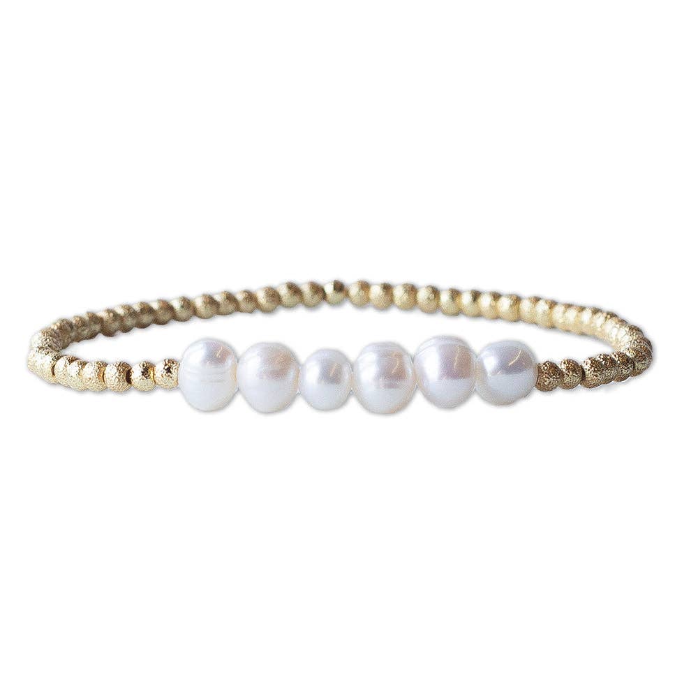 Tarnish Resistant Pearl & Gold Beaded Stretch Bracelet, Row