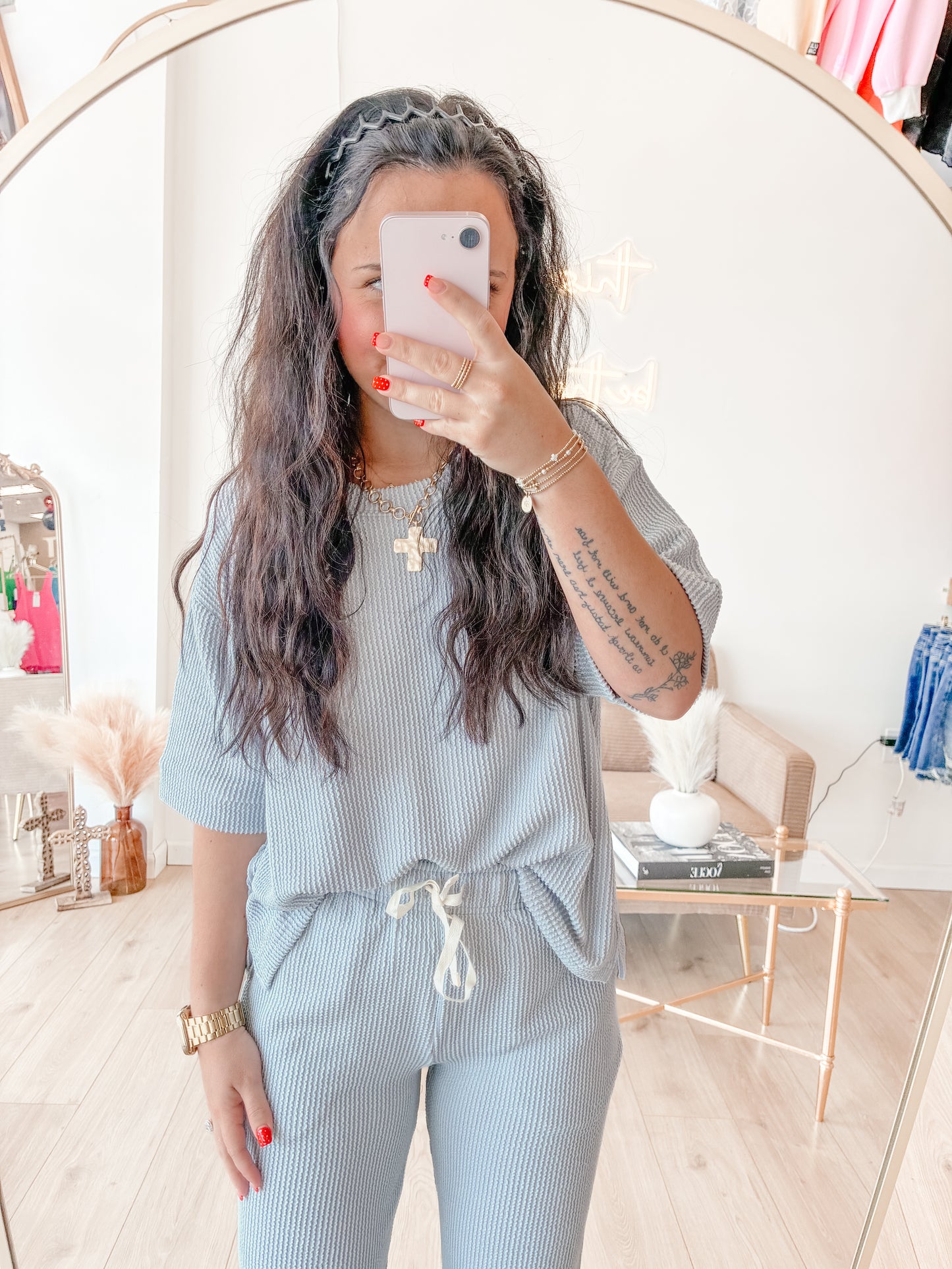 Raised Rib Short Sleeve Tee & Pants Set (6 colors)