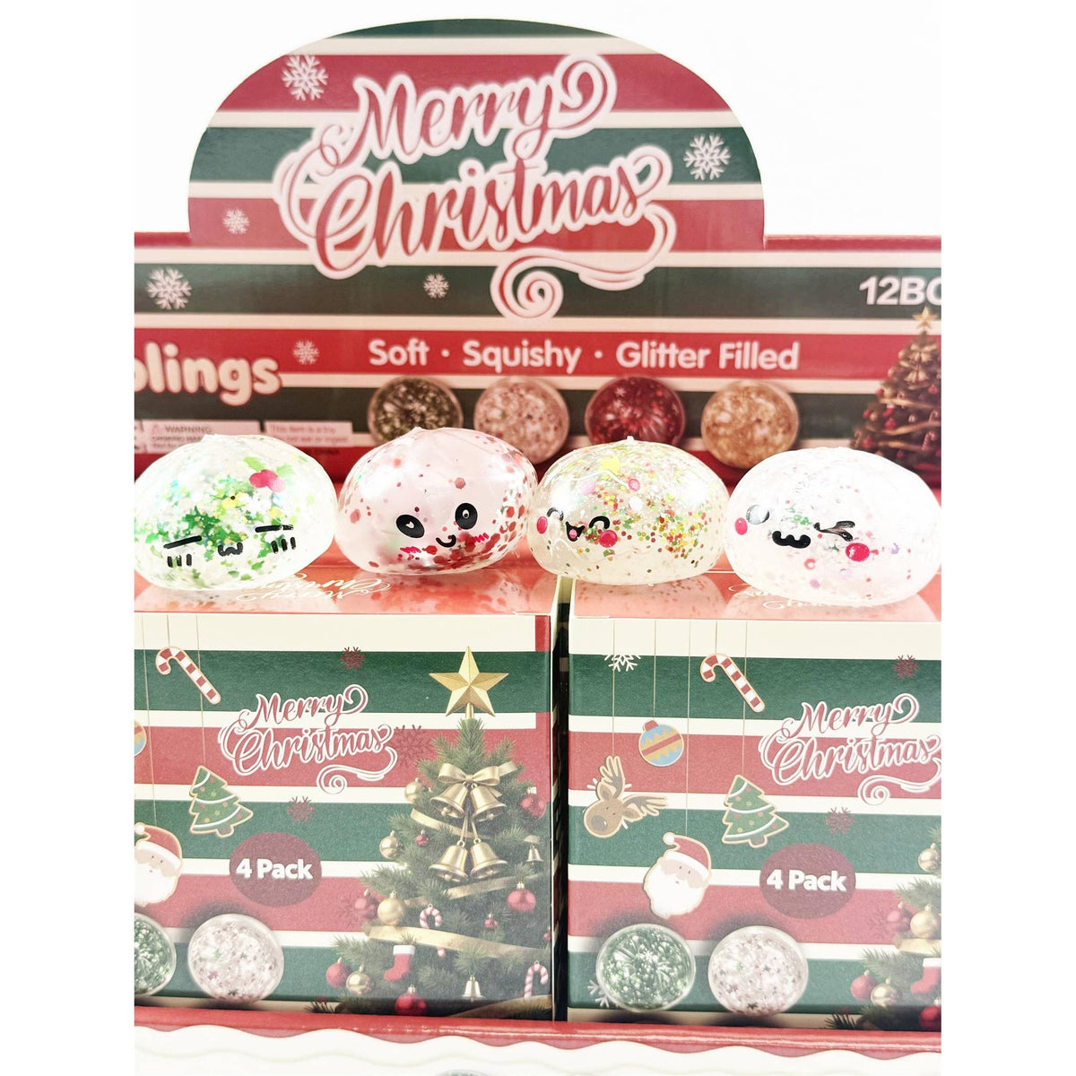 4pc Christmas Mini Dumpling Glitter Squishy Set