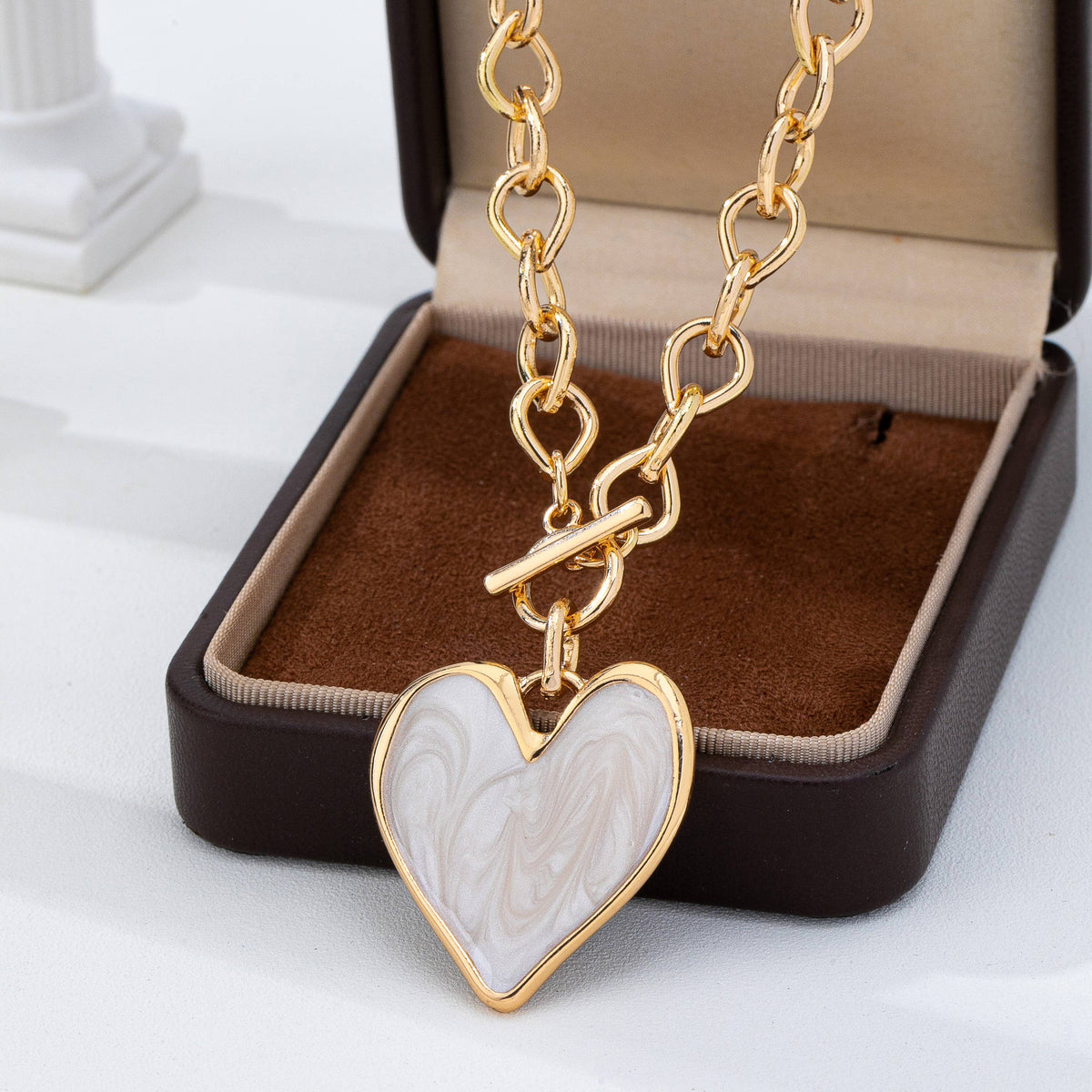 White Heart Toggle Necklace