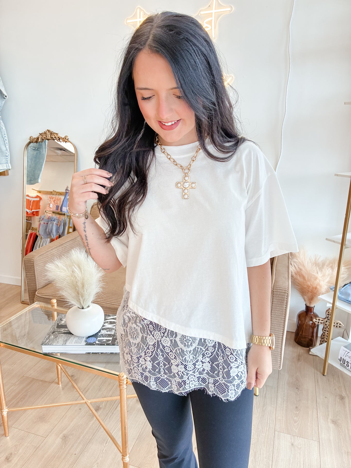 Sittin' Pretty Asymmetrical Lace Top