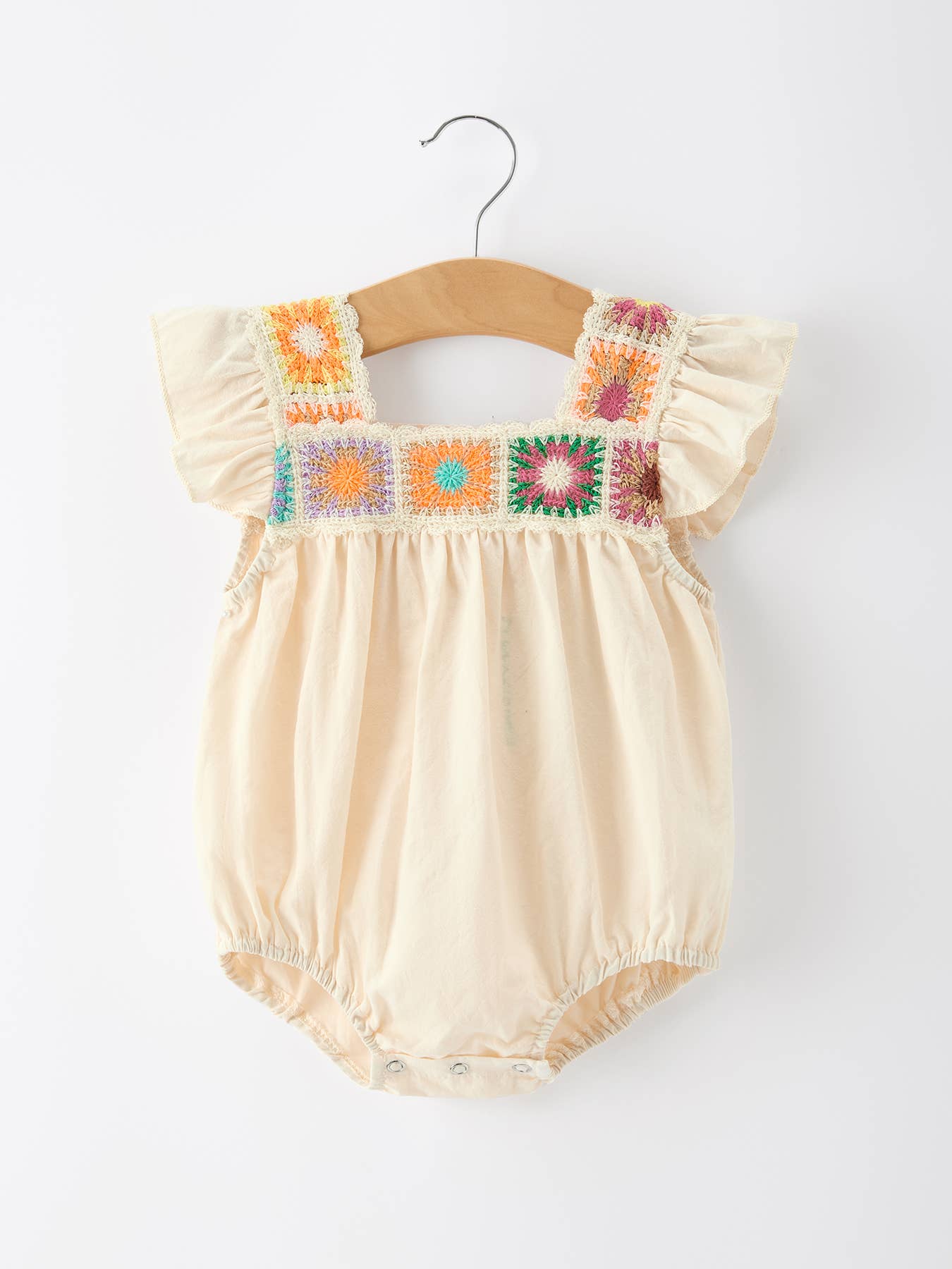 Summer Crochet Square Baby Ruffle Romper