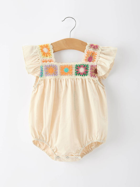 Summer Crochet Square Baby Ruffle Romper