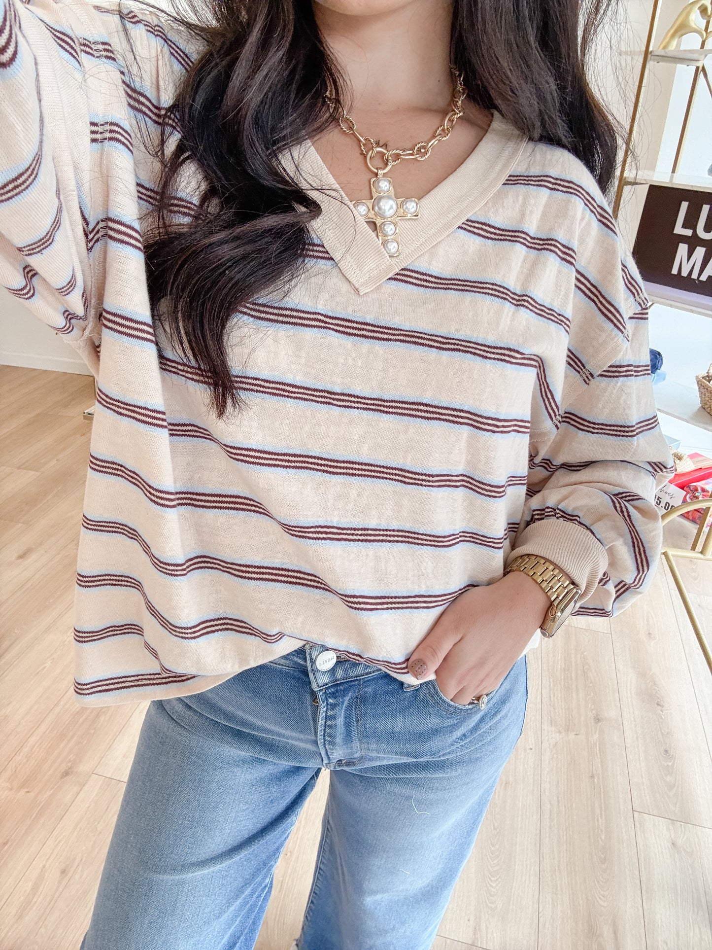 Lydia Stripe Long Sleeve Oatmeal