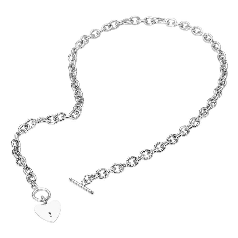 Lock Toggle Chain Necklace: Silver