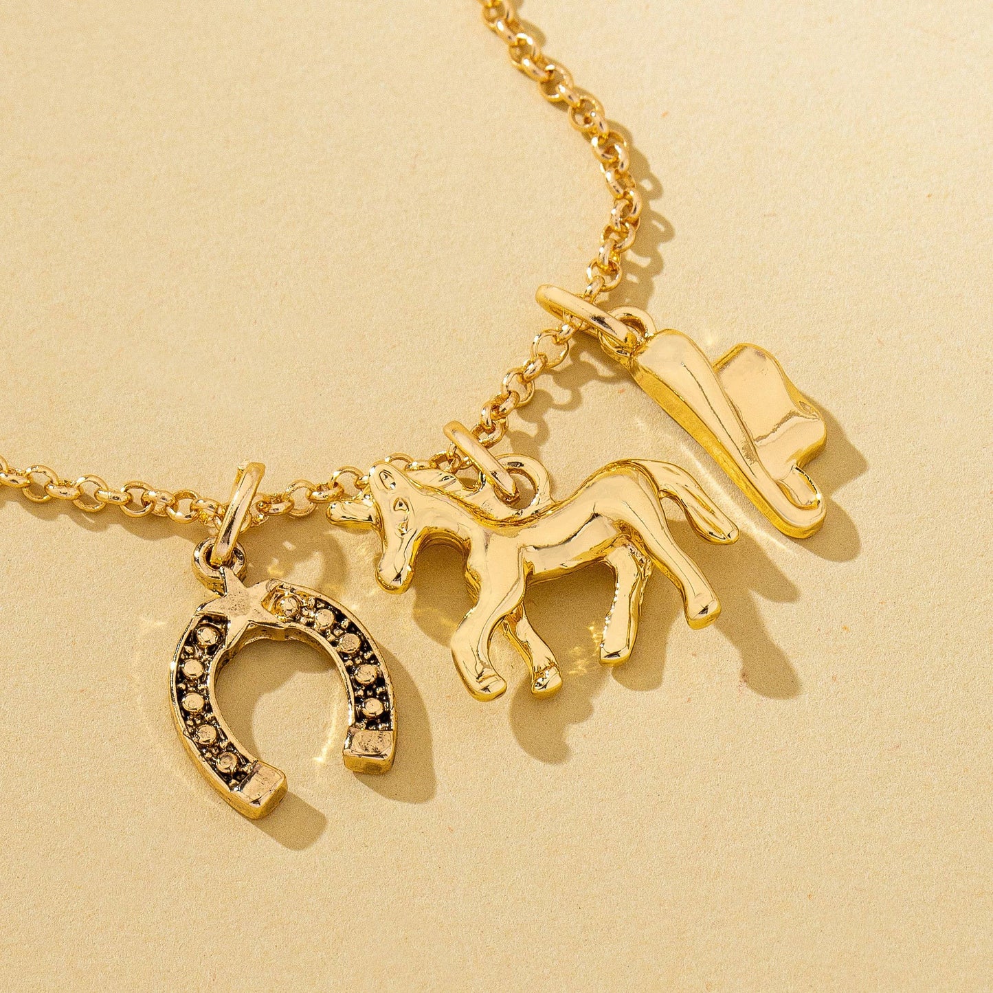 Galloping Horse and Horseshoe Charm Necklace
