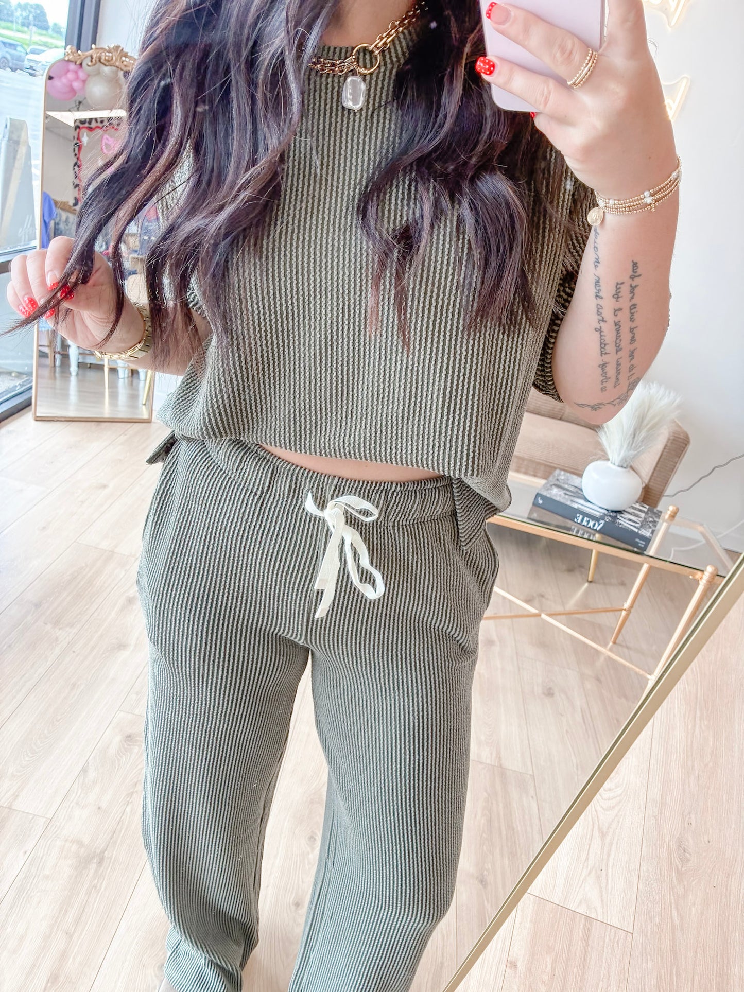 Raised Rib Short Sleeve Tee & Pants Set (7 colors)