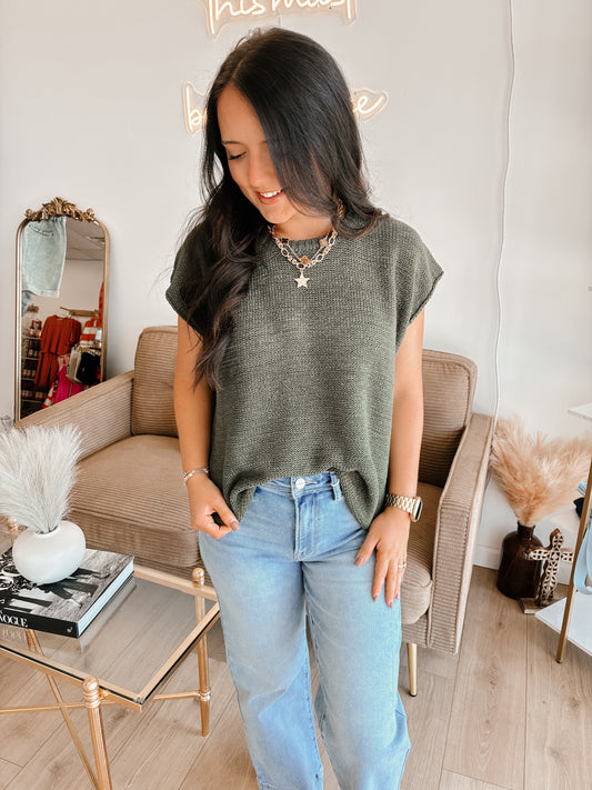 Falling For You Sweater Vest - Olive