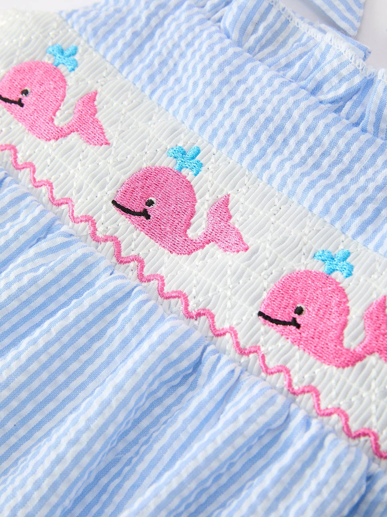 Whale Smocked Baby Girl Bow Romper