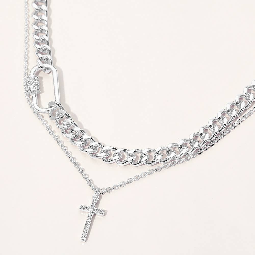 Gold Dipped Cross Stacked Necklaces - Silver