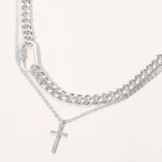 Gold Dipped Cross Stacked Necklaces - Silver