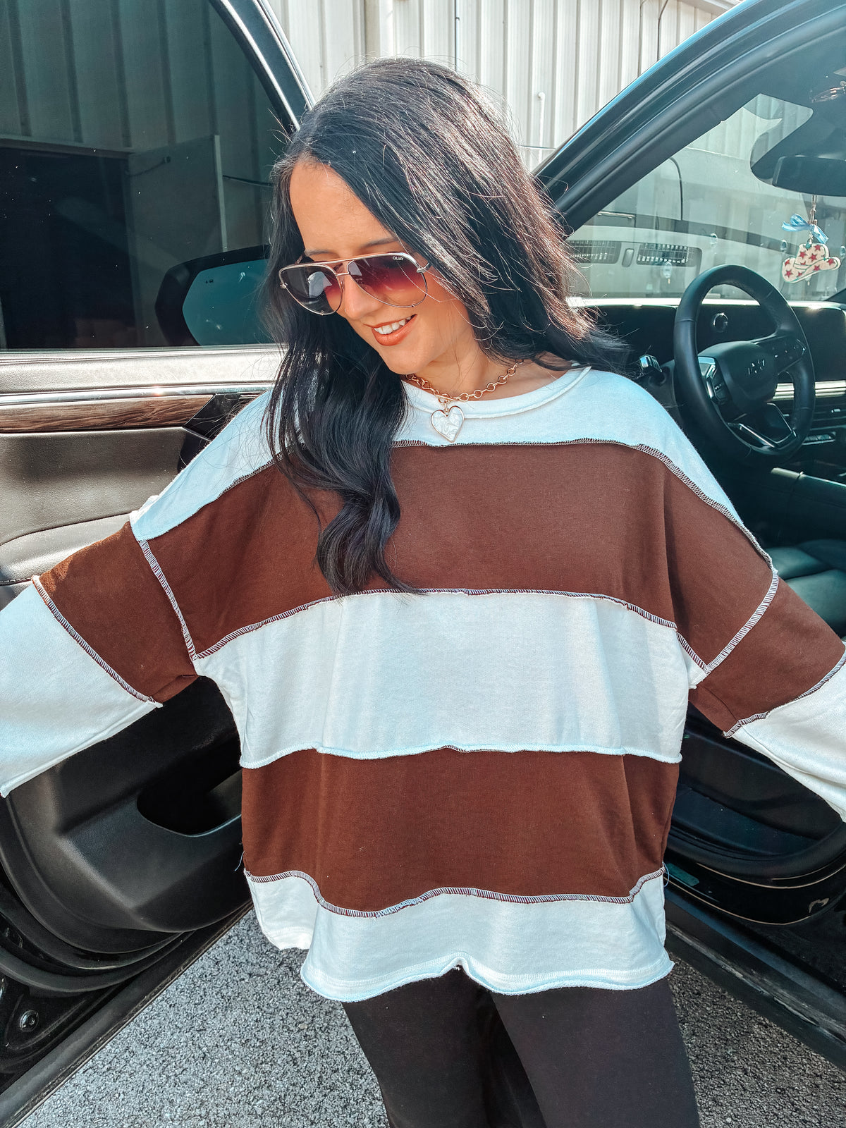 Effortless Longsleeve Color Block Top - Choc.