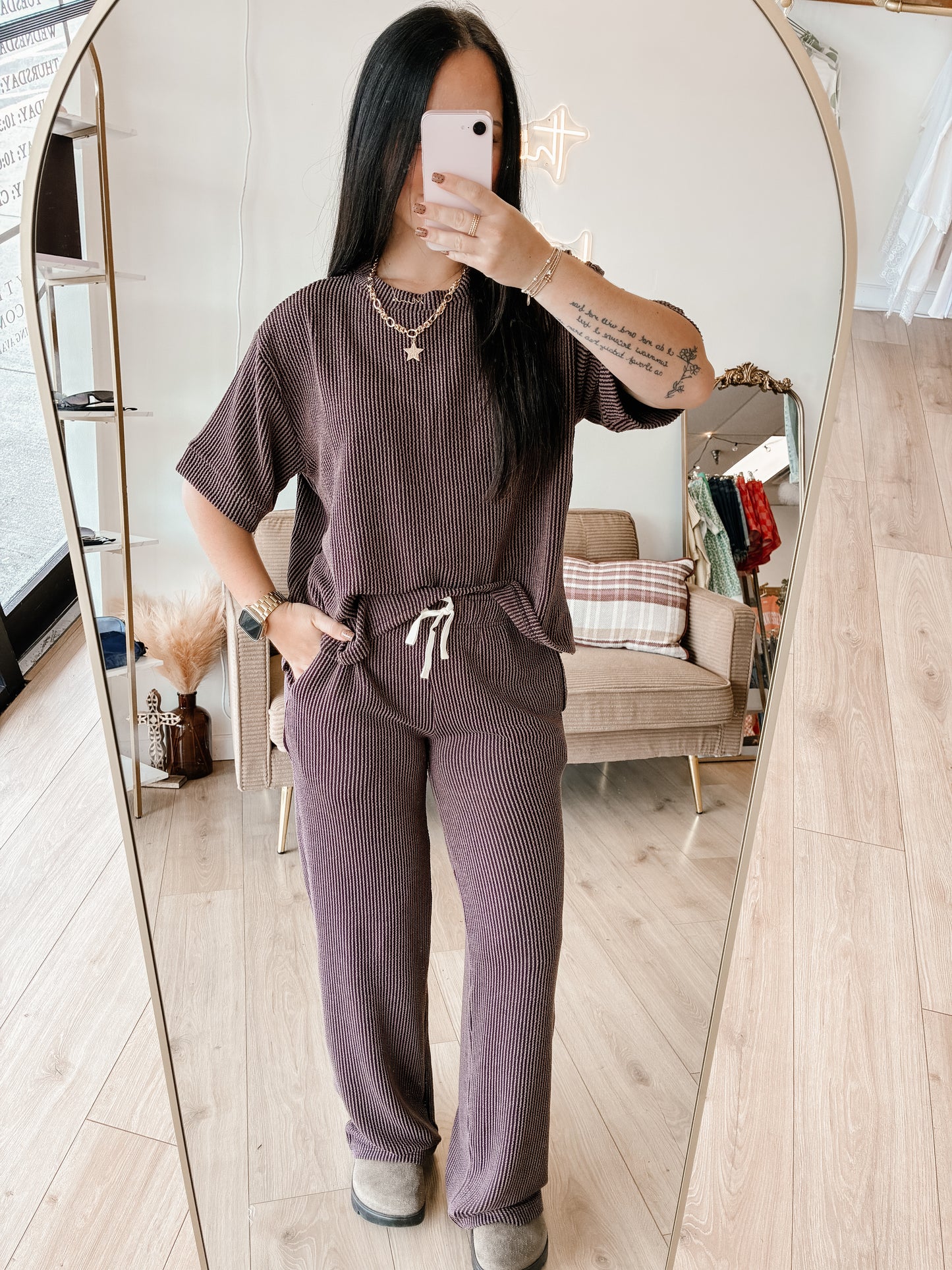 Raised Rib Short Sleeve Tee & Pants Set (7 colors)