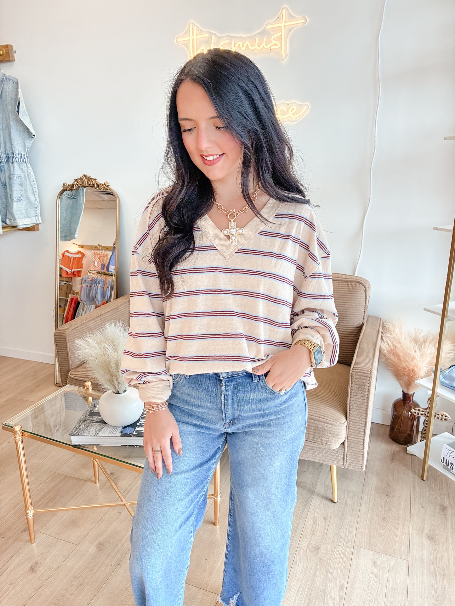 Lydia Stripe Long Sleeve Oatmeal