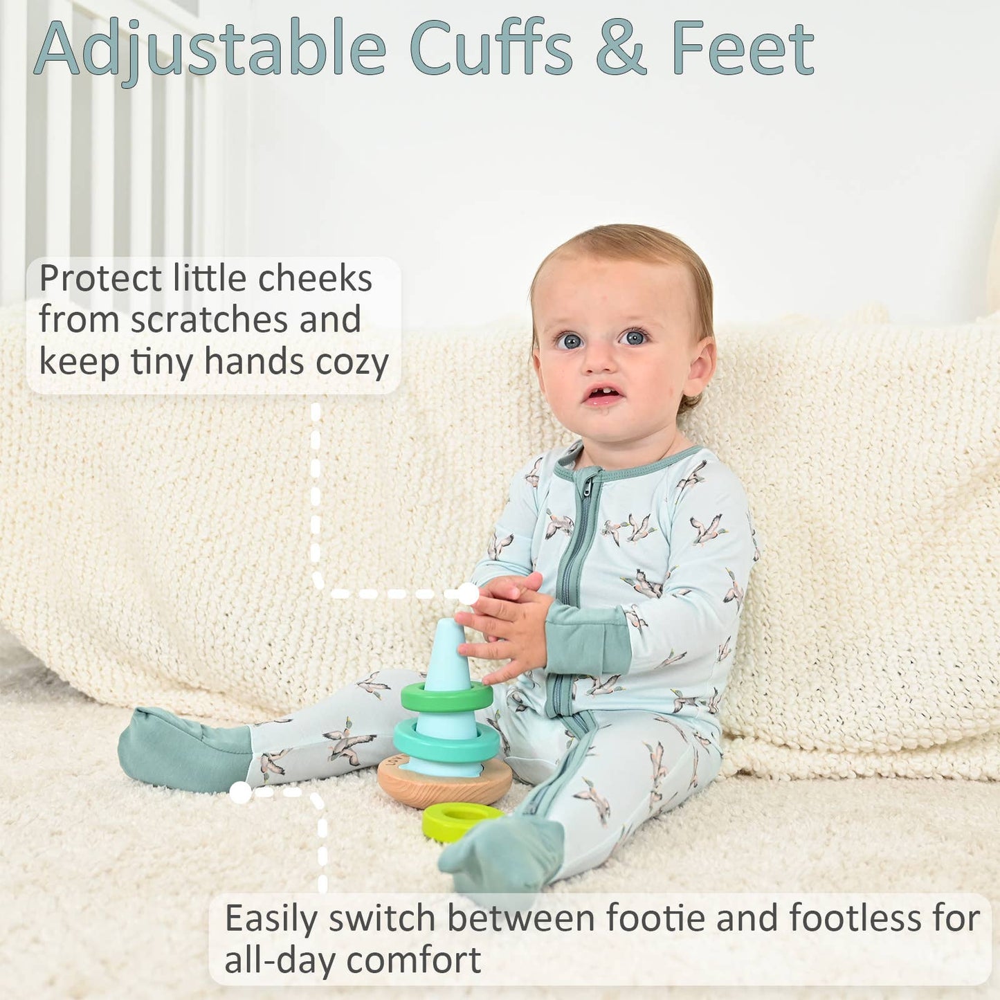 Quackin'up Mallard Duck  Baby Bamboo Pajamas, 2-Way Zipper