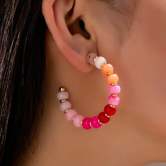 Pink Beaded Hoop Earrings