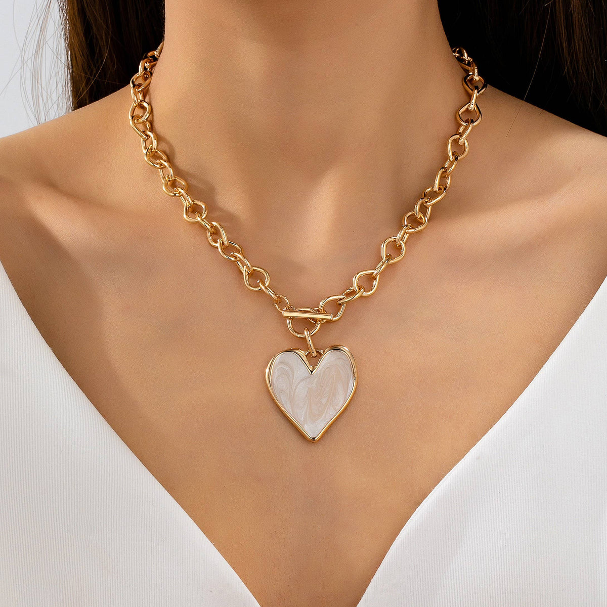 White Heart Toggle Necklace