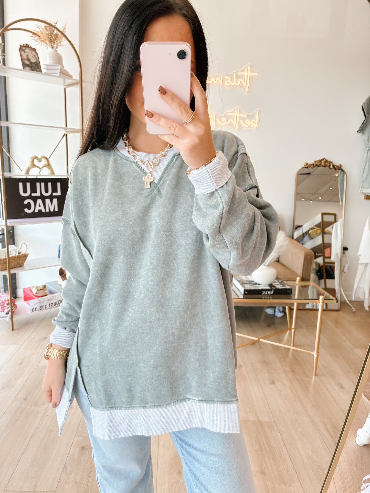 Laid Back Contrast Sweatshirt - Ash Jade