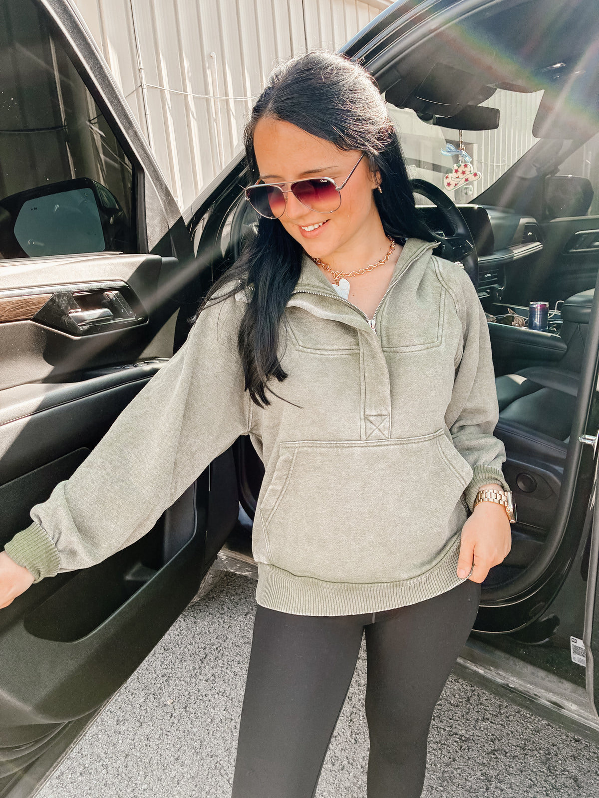 Grab N Go Quarter Zip Hoodie - Olive