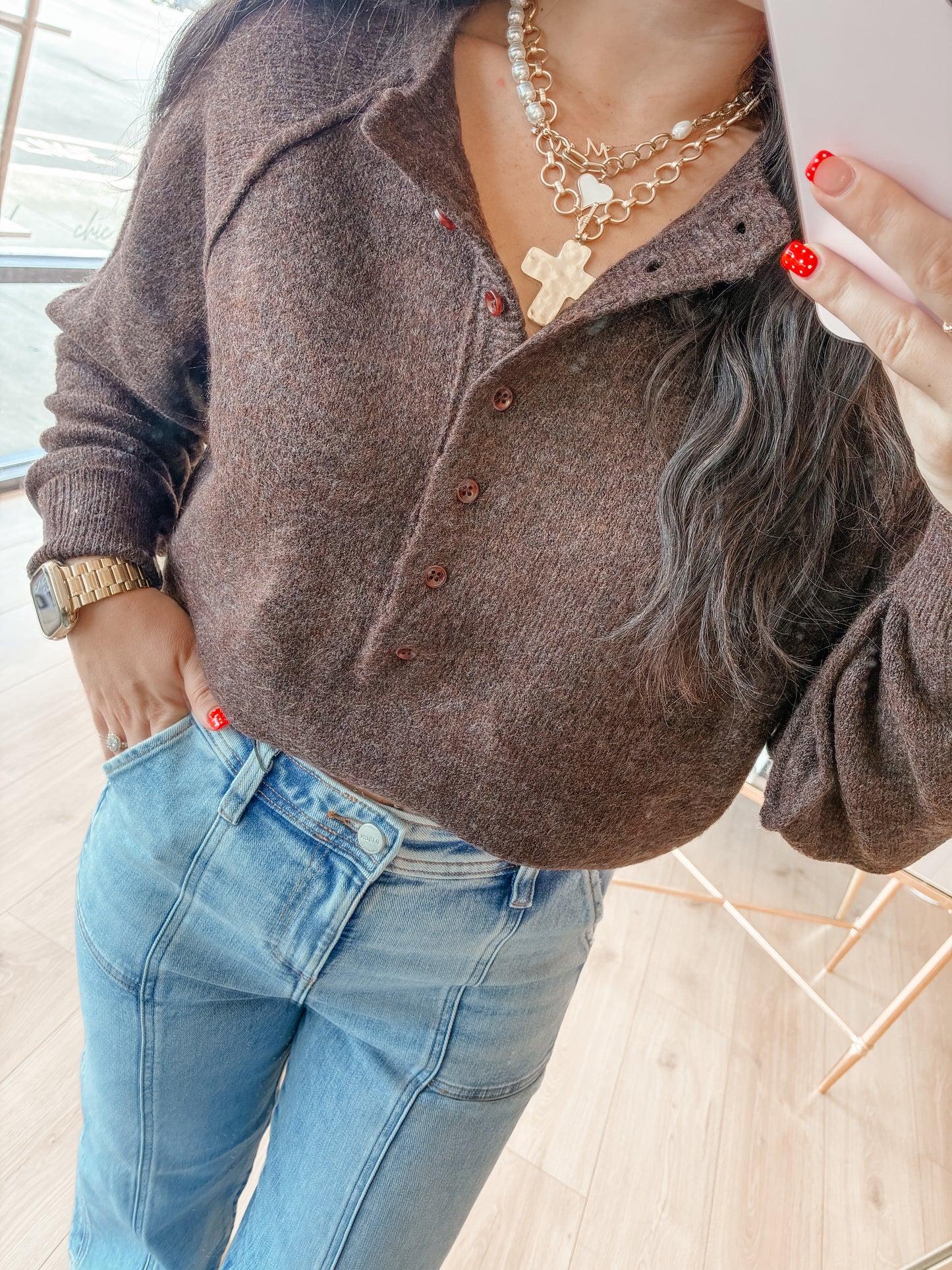 Dark Roast Henley Sweater