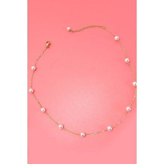 Titanium Steel Non-Tarnish Pearl Station Necklace