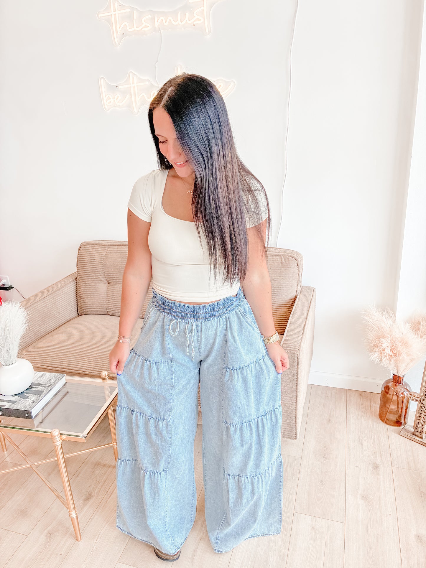 Lunch Date Tiered Chambray Pants