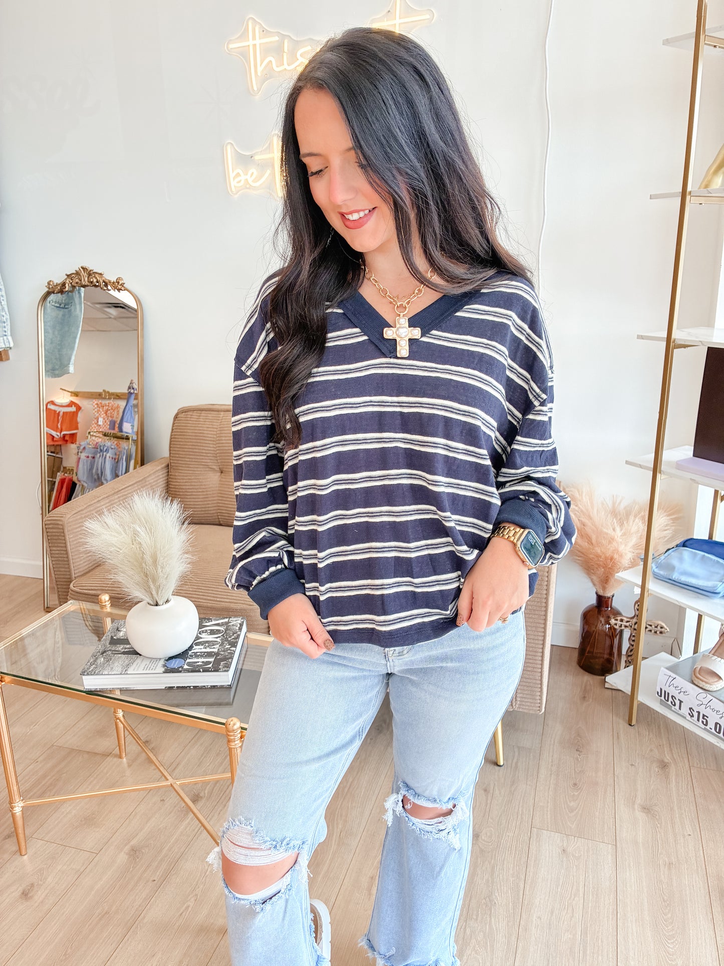 Lydia Stripe Long Sleeve - Navy