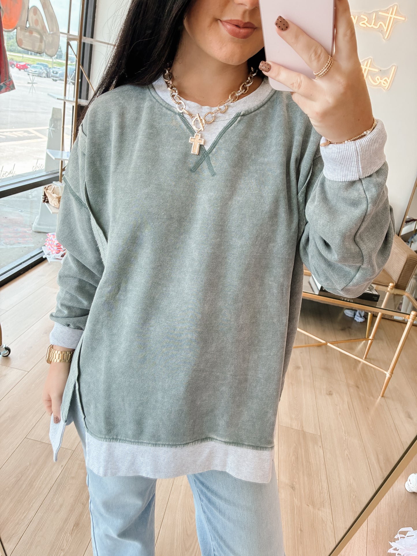 Laid Back Contrast Sweatshirt - Ash Jade