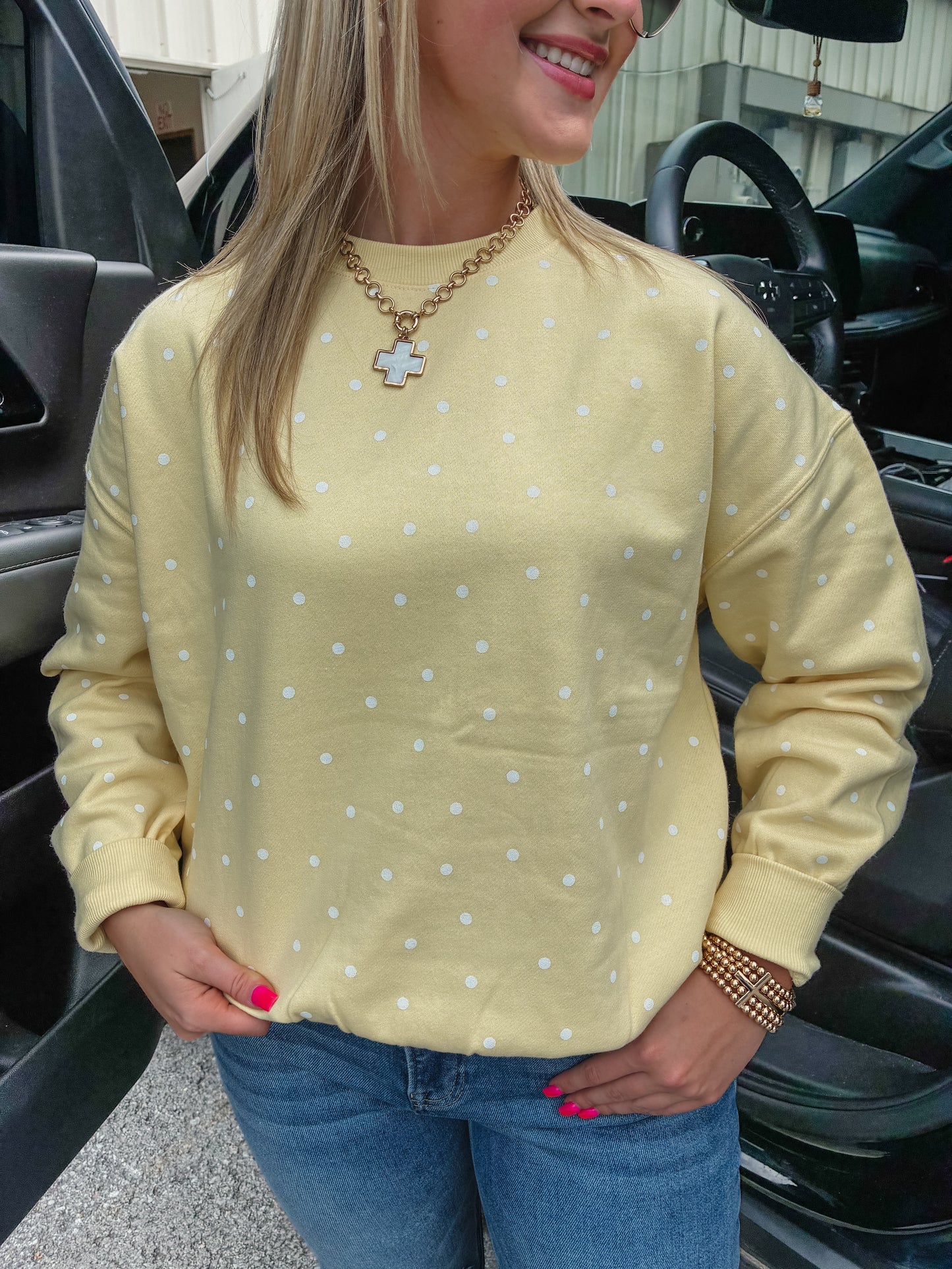 Lazy Daisy Polka-Dot Sweatshirt