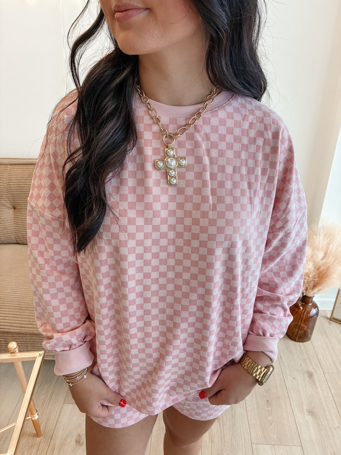 Cozy Up Checkered Short Set