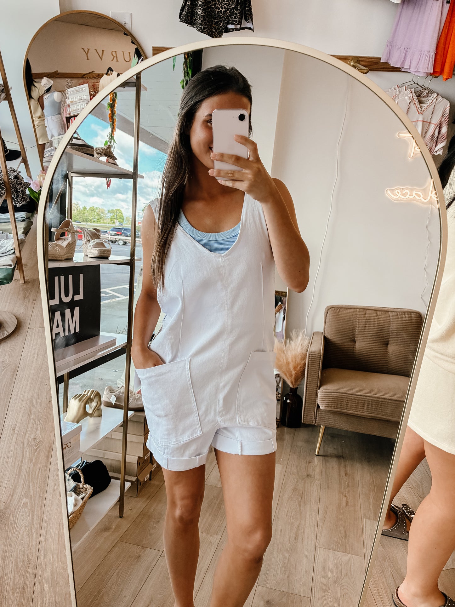 Washed Adjustable Strap Romper Denim With Pocket