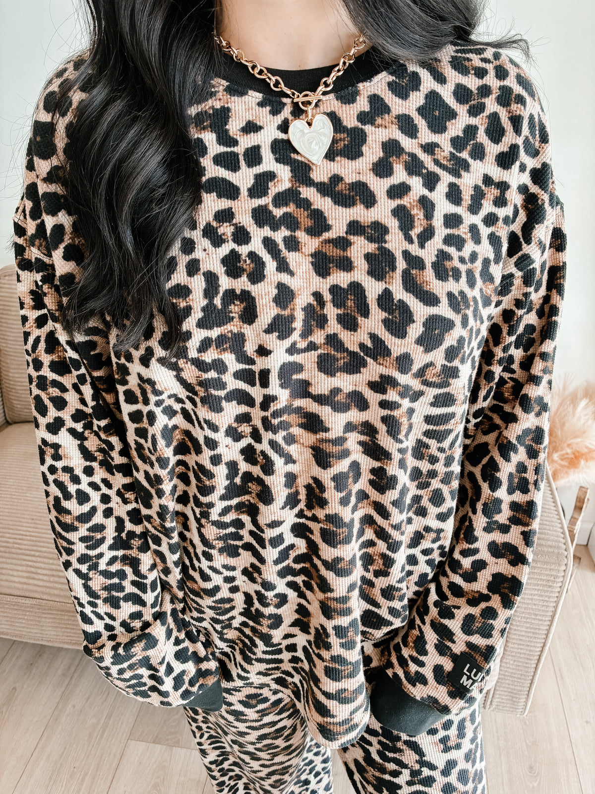 LULUMAC Leopard Waffle Longsleeve Top