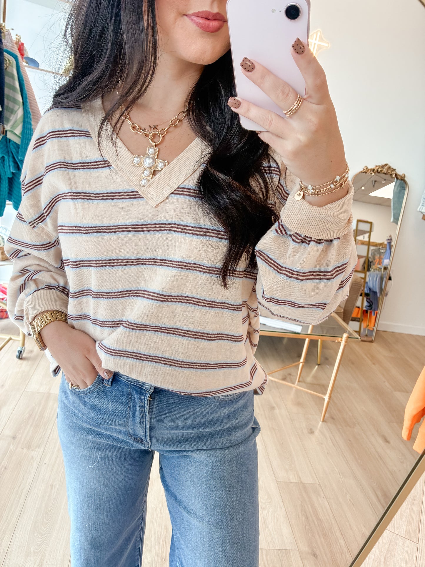 Lydia Stripe Long Sleeve Oatmeal
