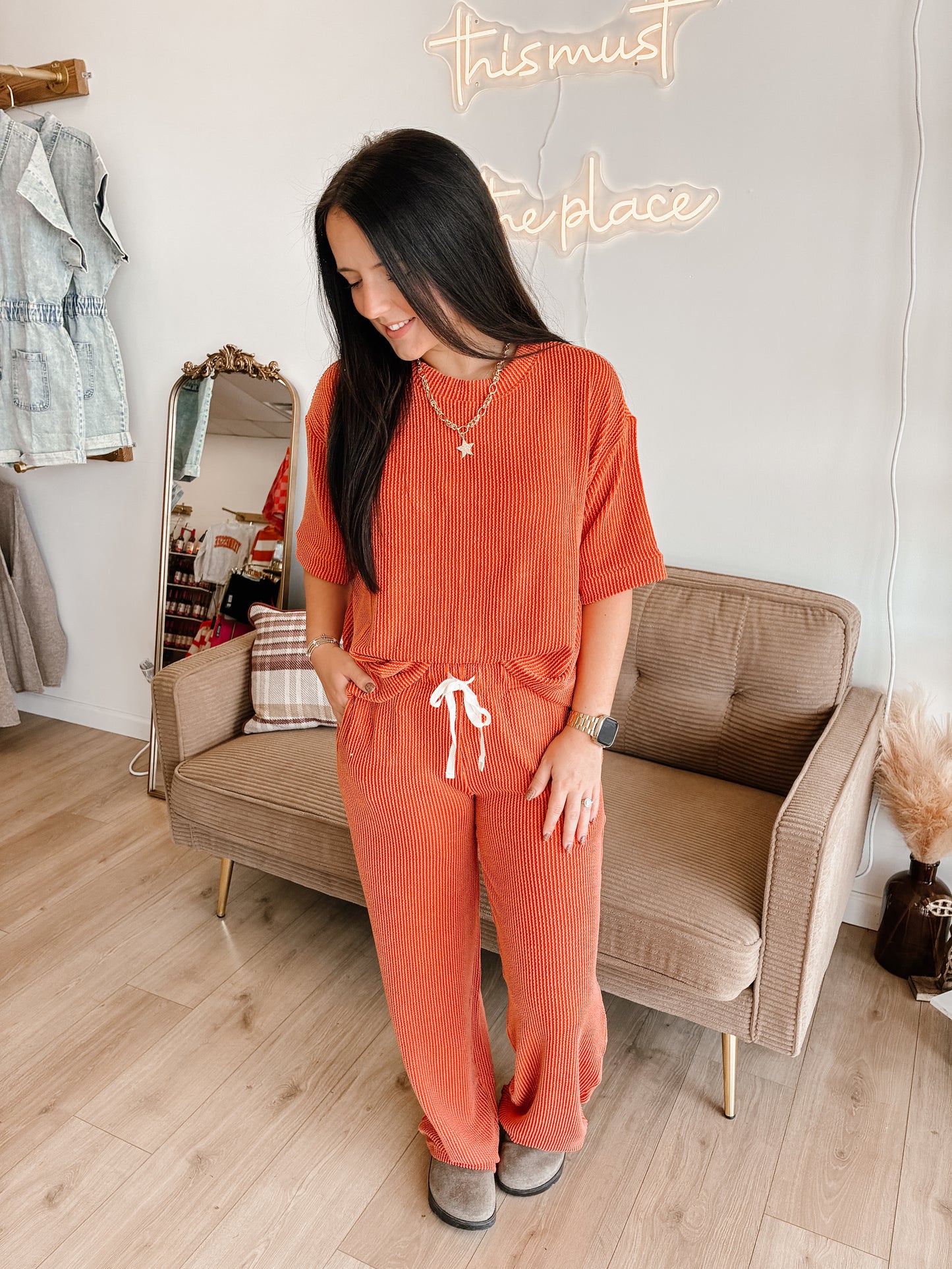 Raised Rib Short Sleeve Tee & Pants Set (7 colors)