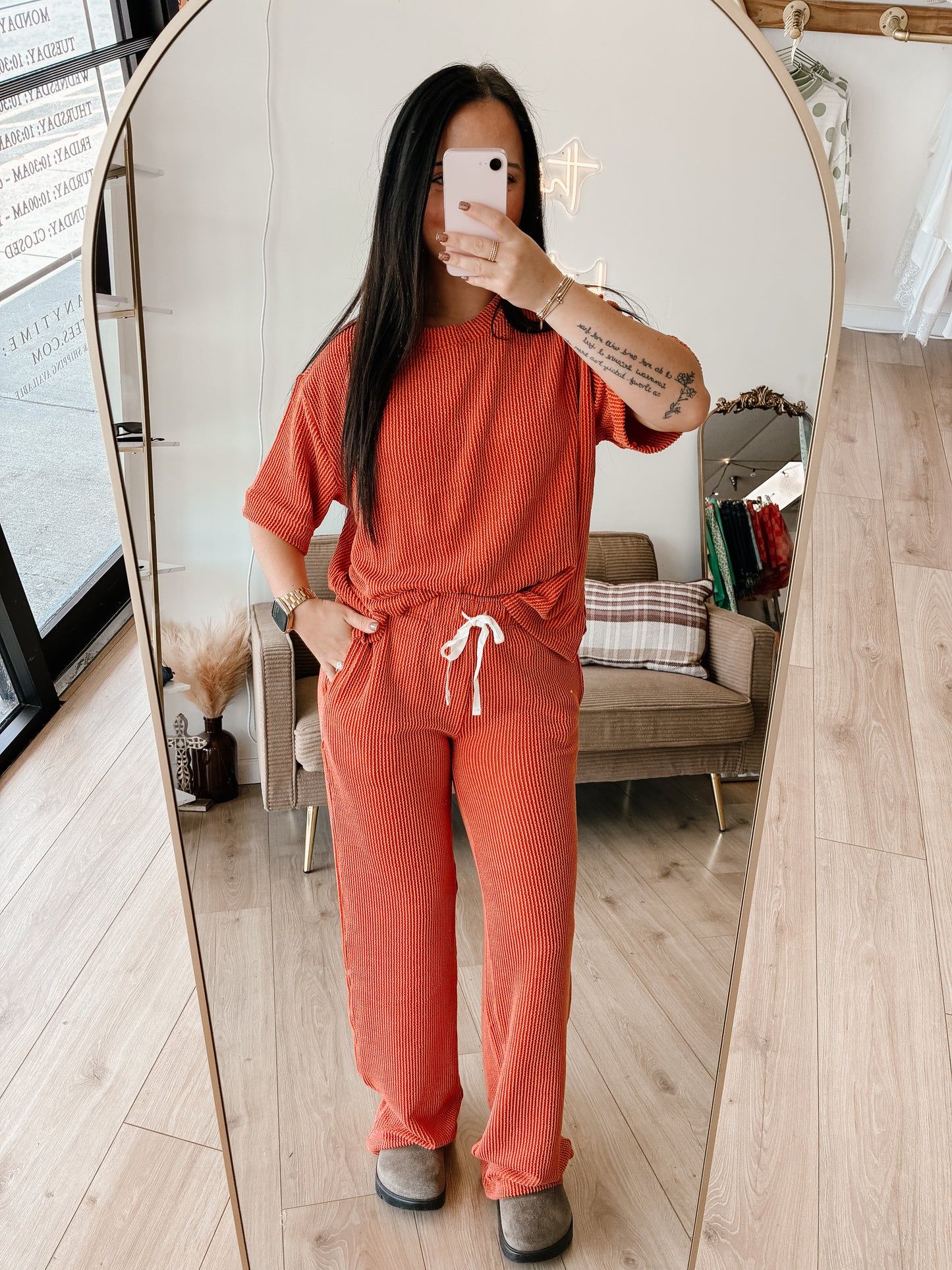 Raised Rib Short Sleeve Tee & Pants Set (7 colors)