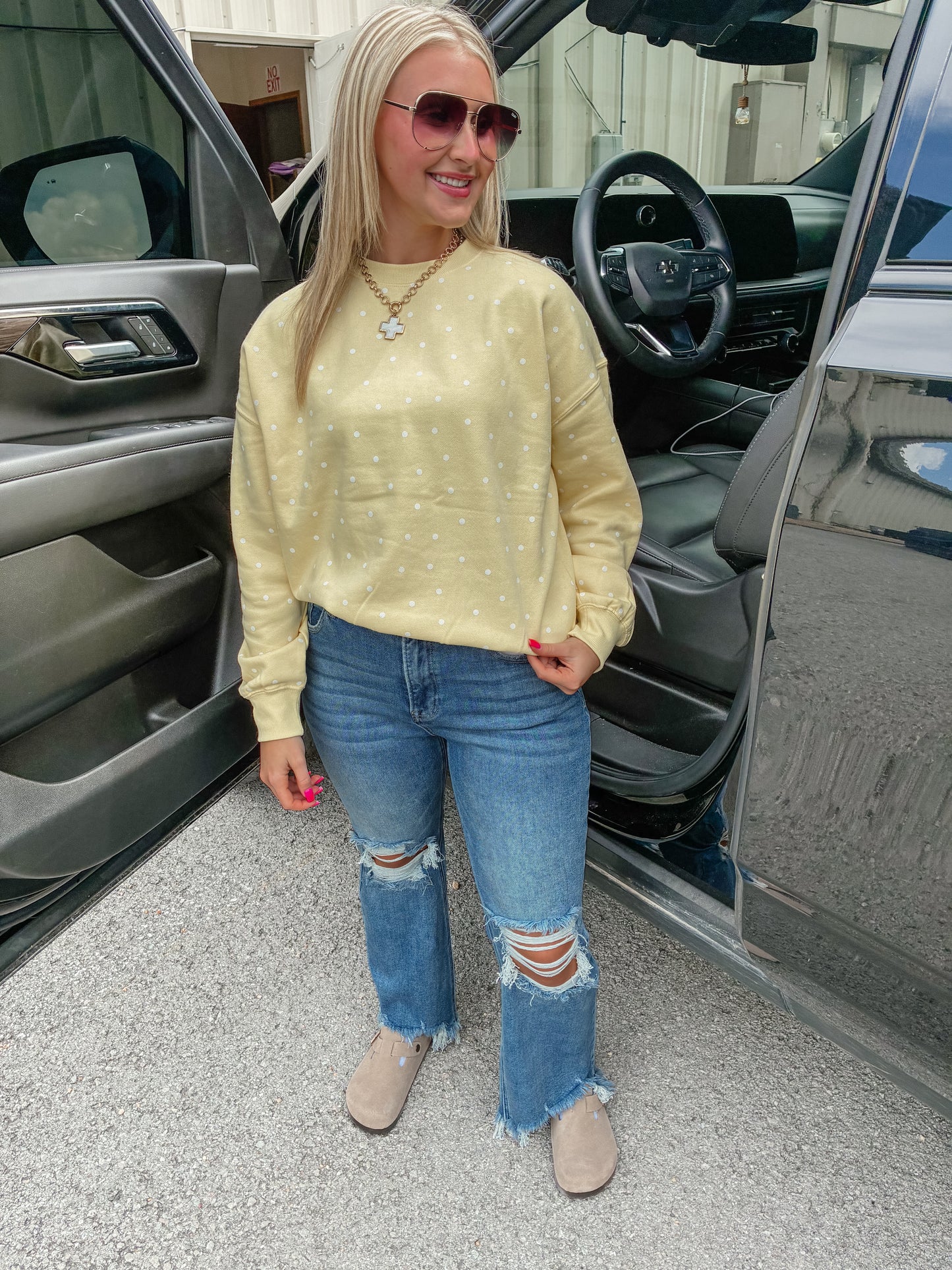 Lazy Daisy Polka-Dot Sweatshirt