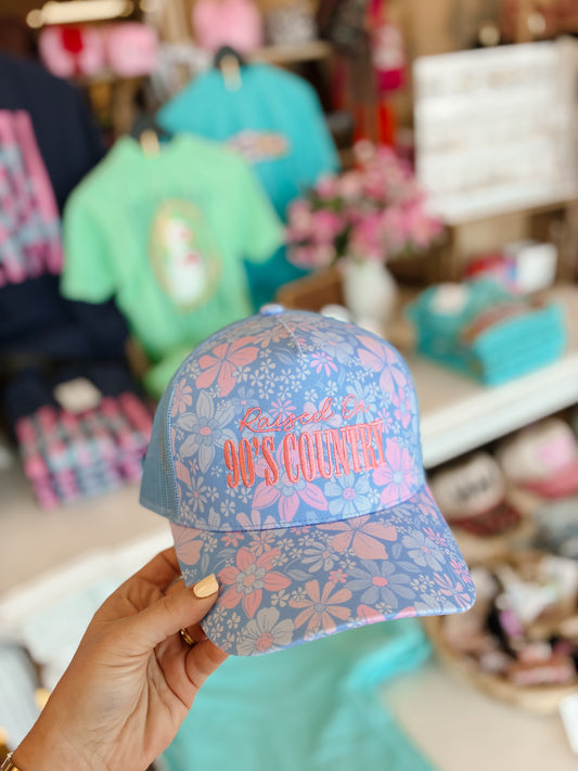 Raised on 90's Country Embroidered Floral Hat