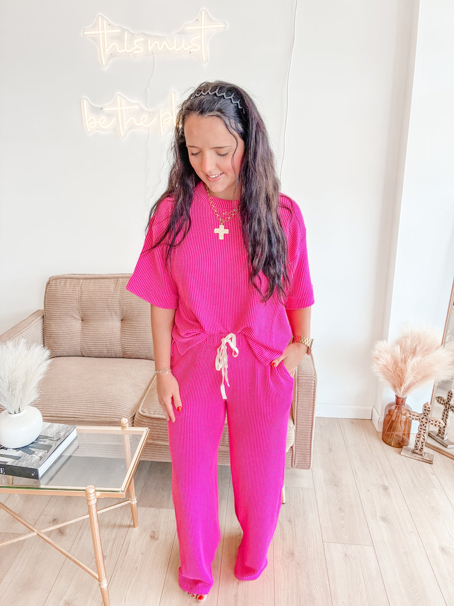 Raised Rib Short Sleeve Tee & Pants Set (6 colors)