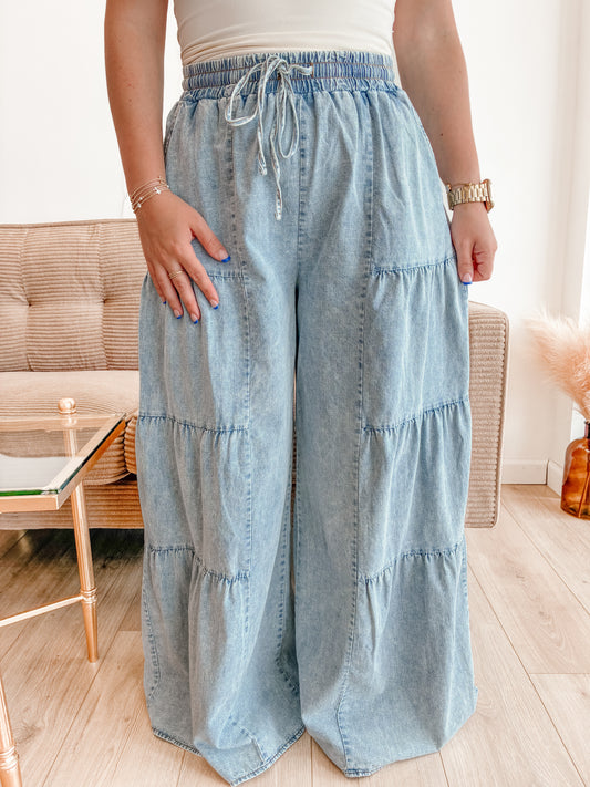 Lunch Date Tiered Chambray Pants