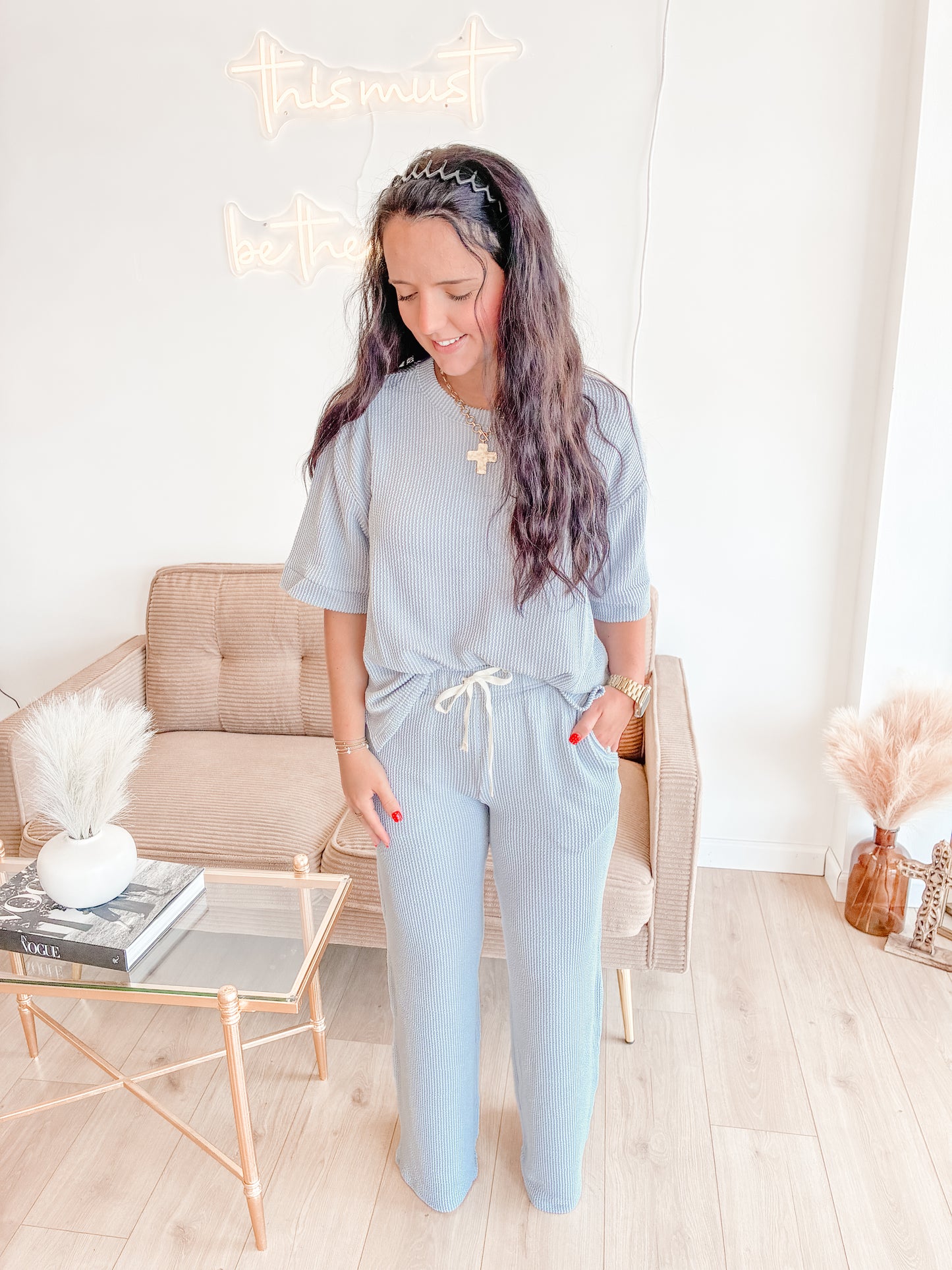 Raised Rib Short Sleeve Tee & Pants Set (6 colors)