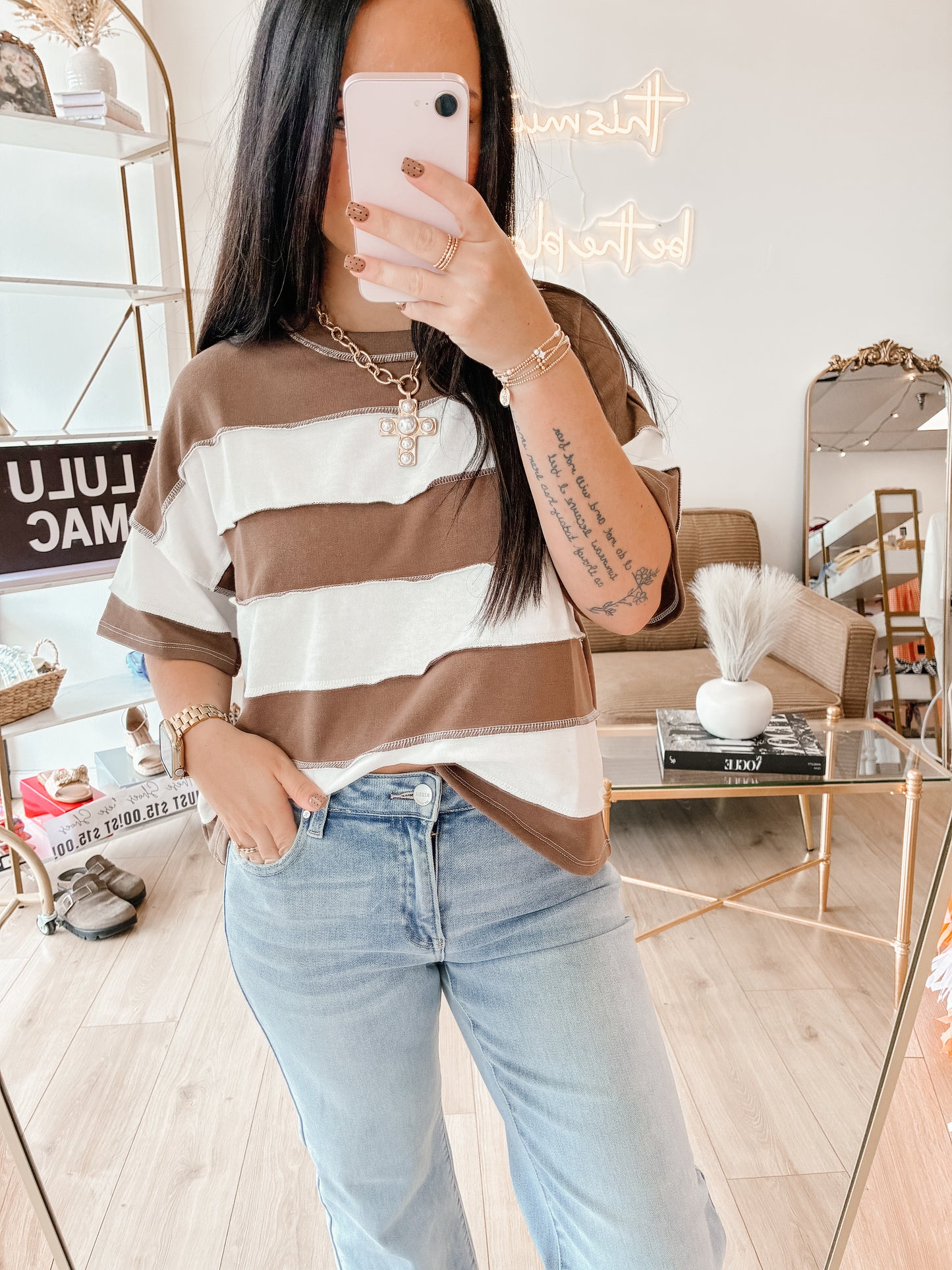 Melody Exposed Seam Top - Brown