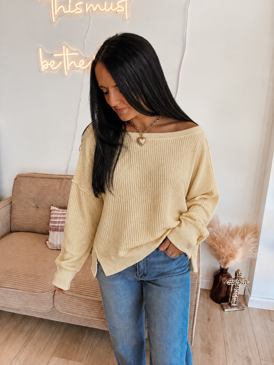 Butter Beauty Waffle Boat Neck Top