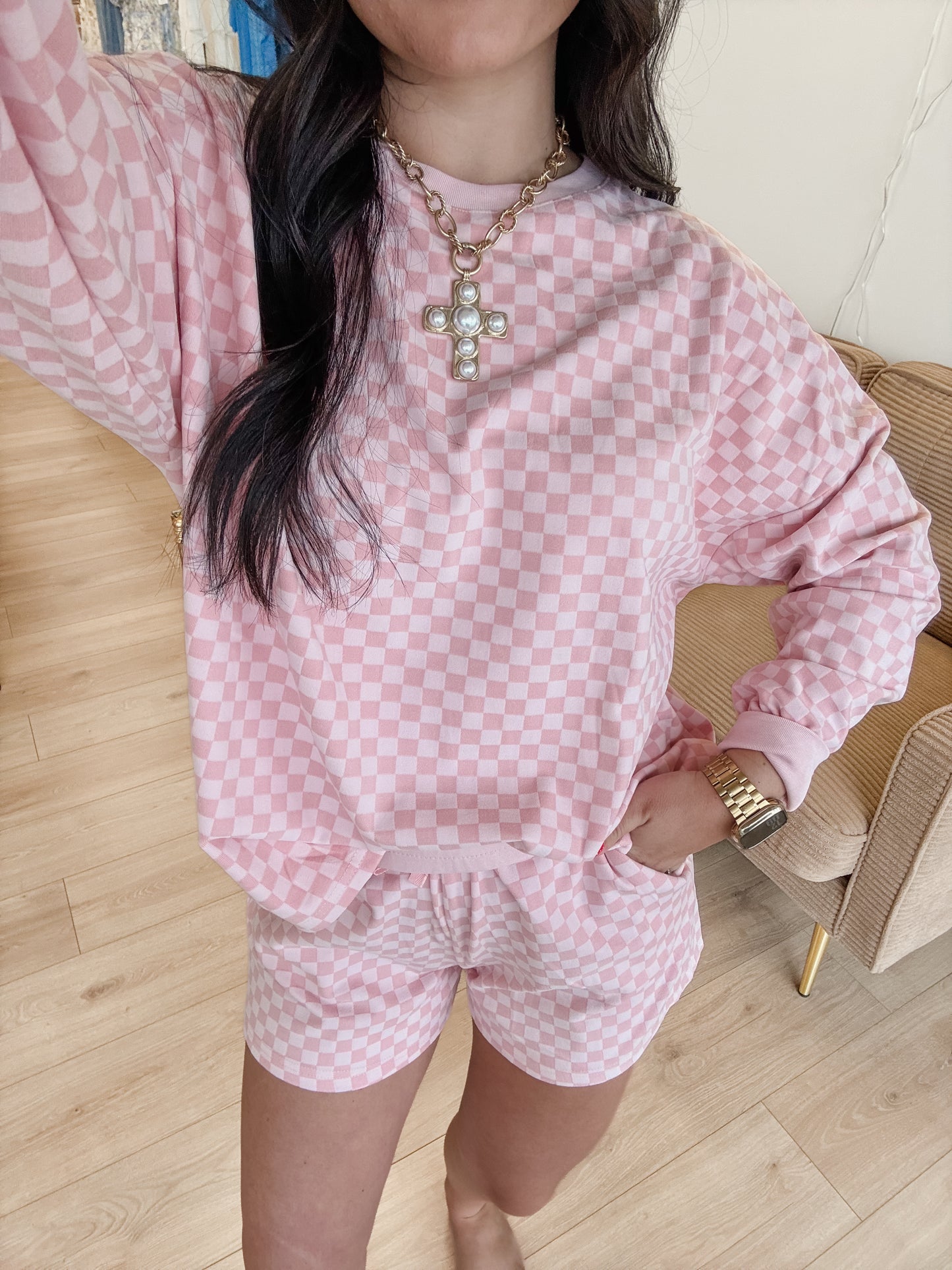 Cozy Up Checkered Short Set