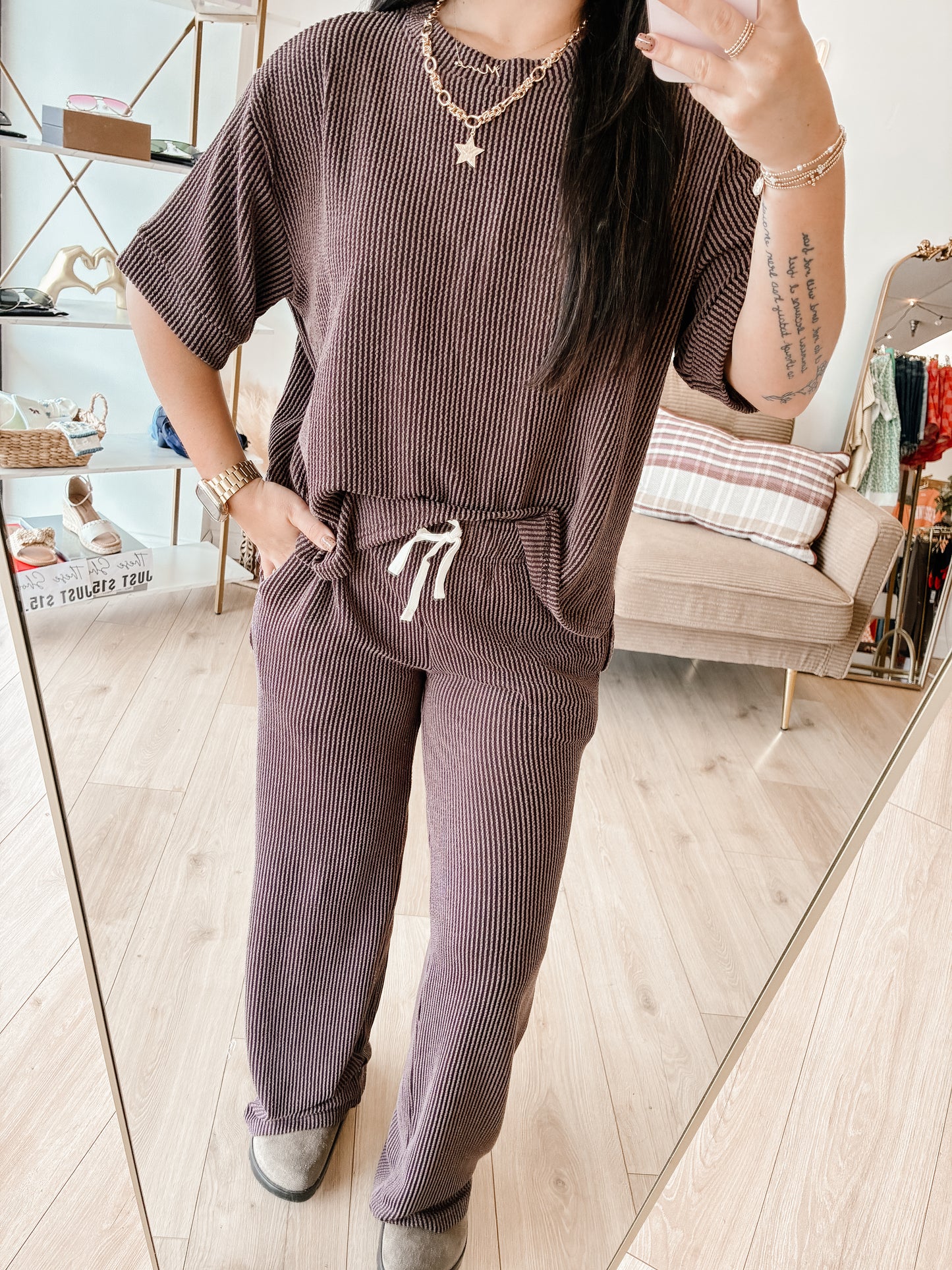 Raised Rib Short Sleeve Tee & Pants Set (7 colors)