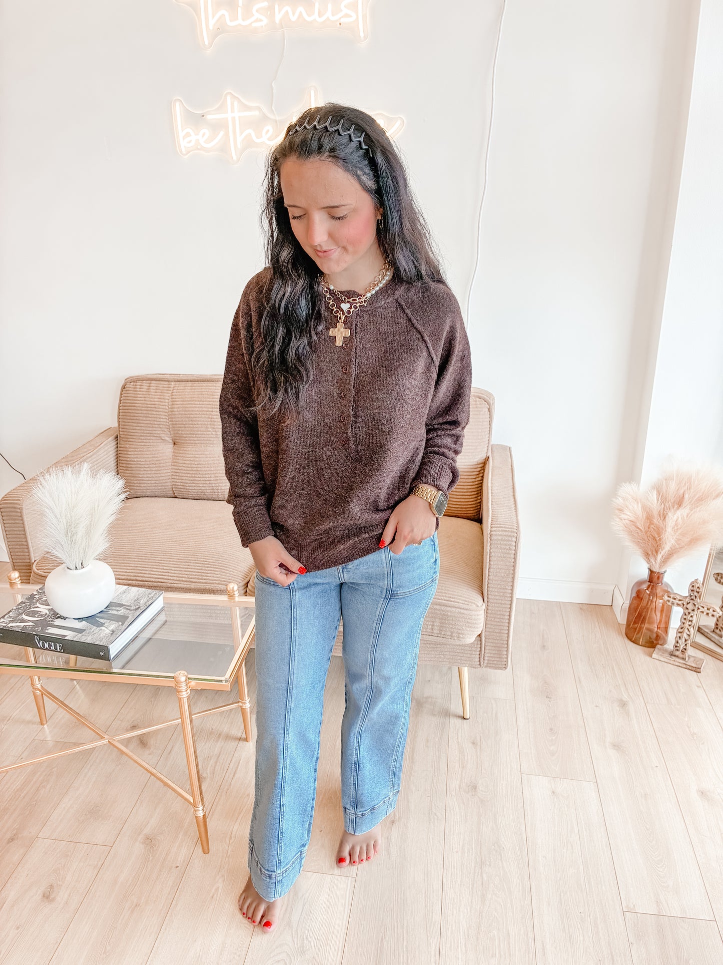 Dark Roast Henley Sweater