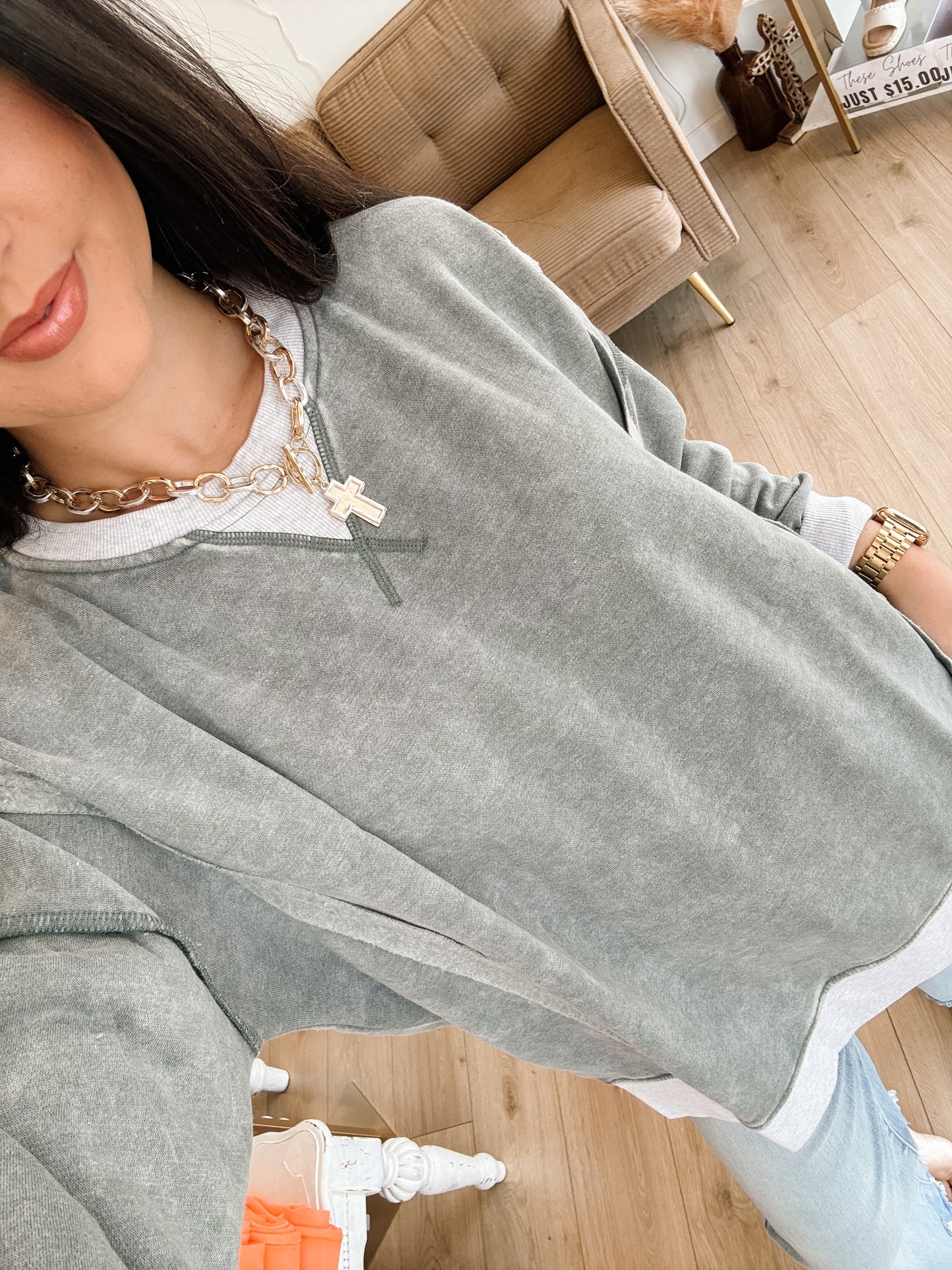Laid Back Contrast Sweatshirt - Ash Jade