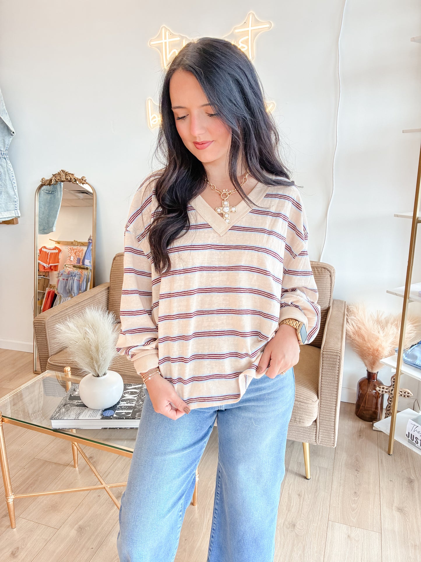 Lydia Stripe Long Sleeve Oatmeal
