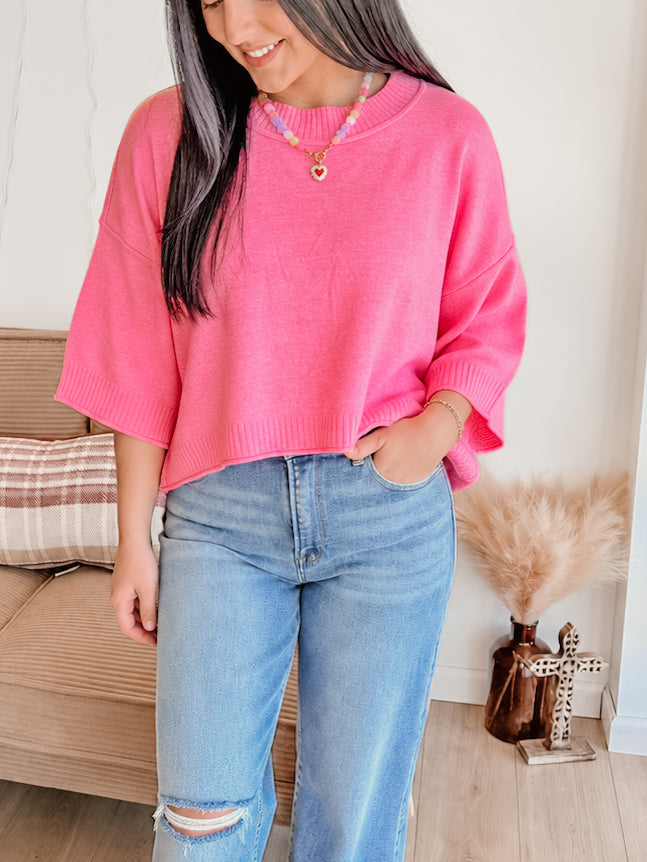 Wear Everywhere Mock Neck Crop Sweater - Pink