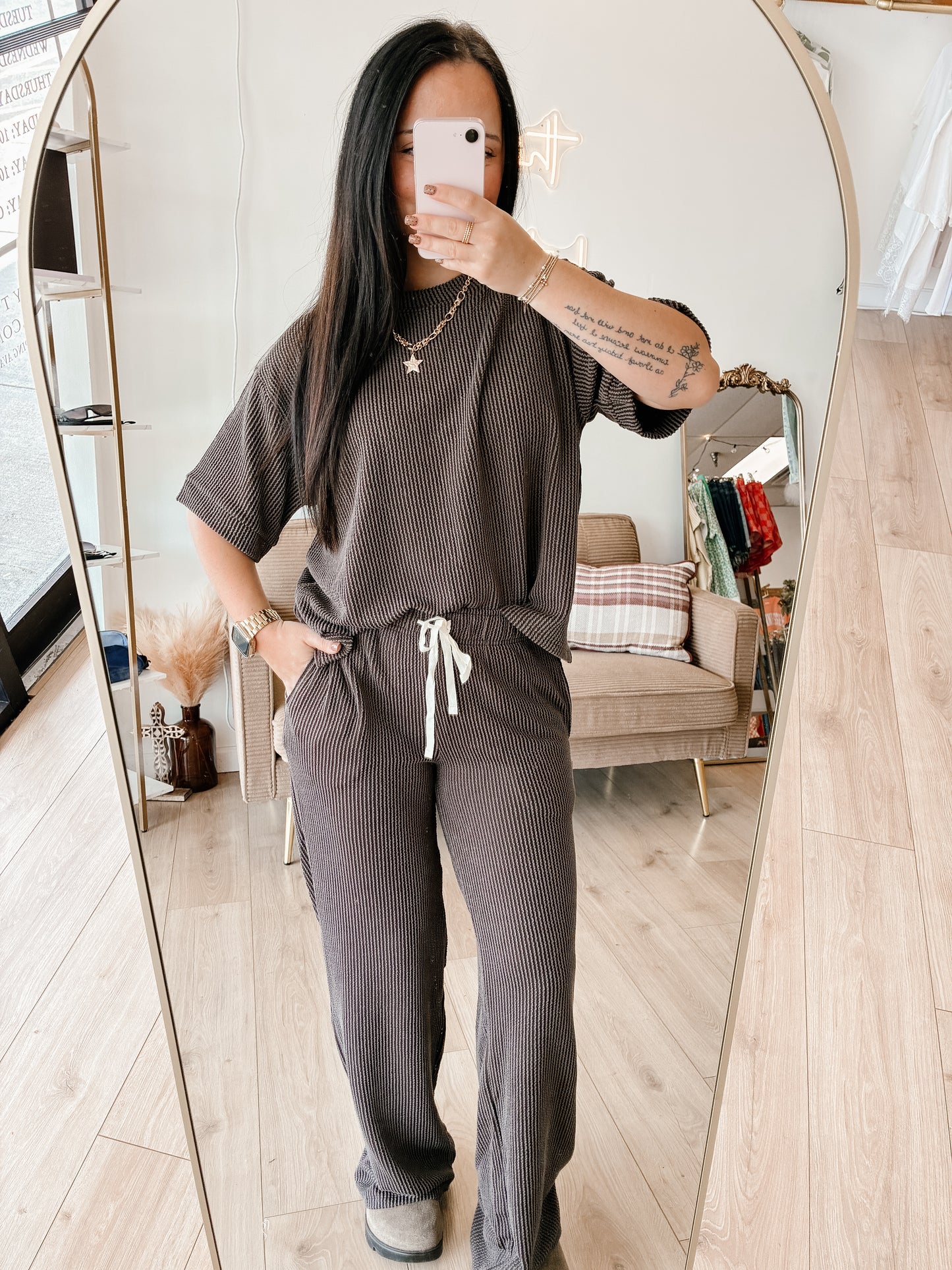 Raised Rib Short Sleeve Tee & Pants Set (7 colors)