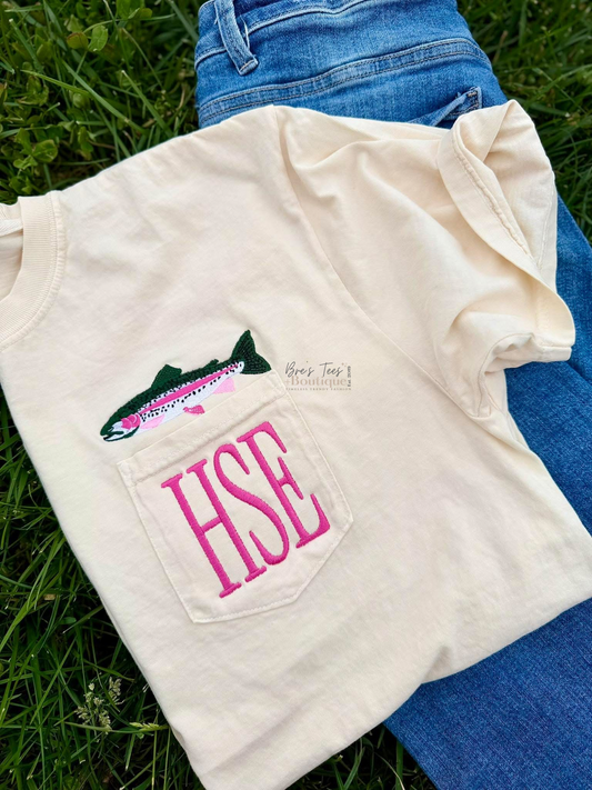 CC Embroidered Monogram Trout Pocket Tee **PRE-ORDER**